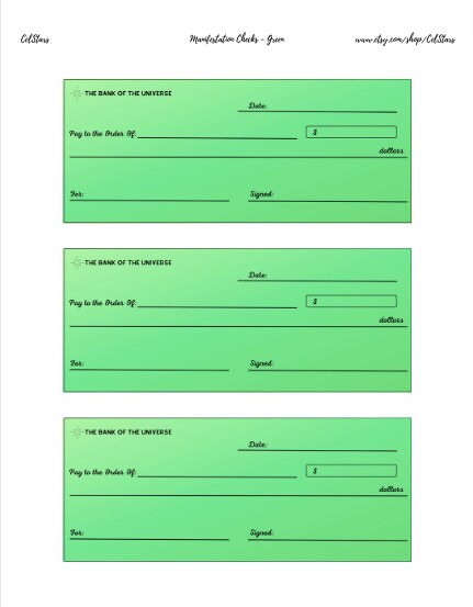 Green Printable Manifestation Checks